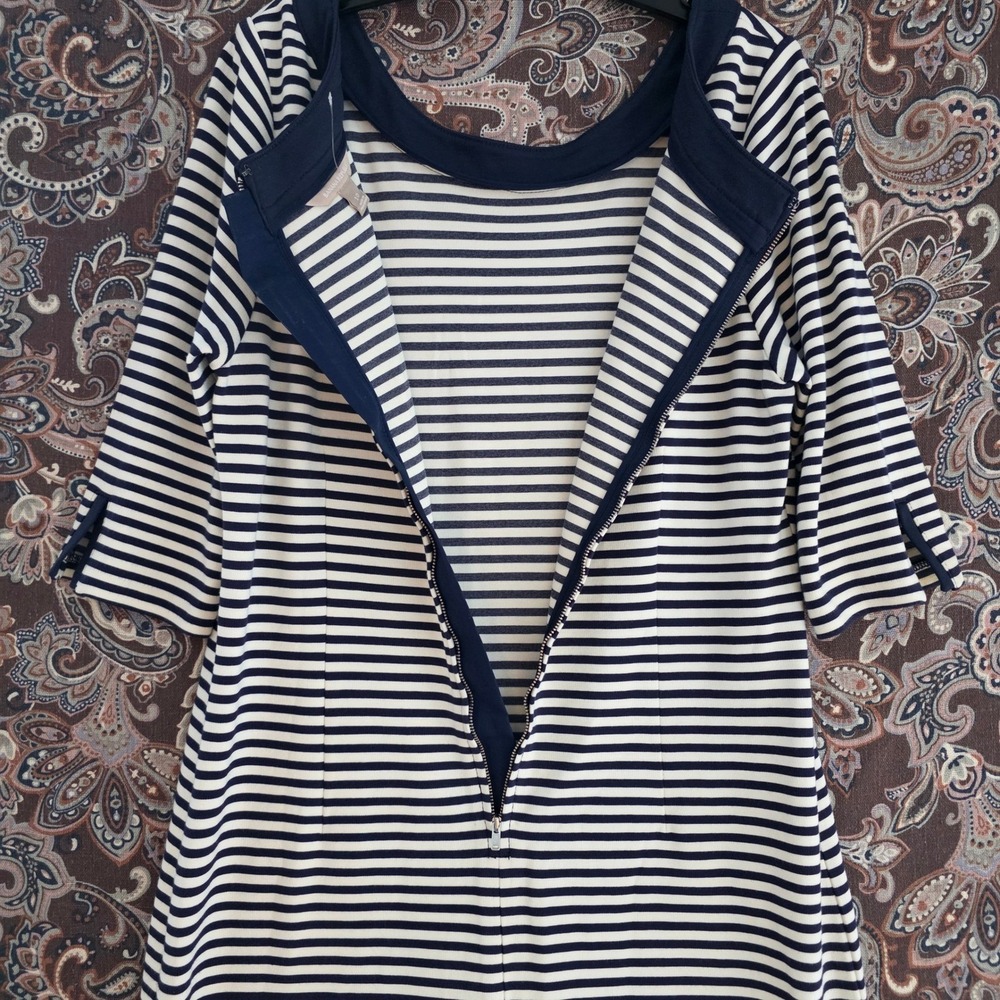 Banana Republic Navy White Striped Sheath Dress Scoop Neck Elbow Sleeve Size 10 - Picture 11 of 16